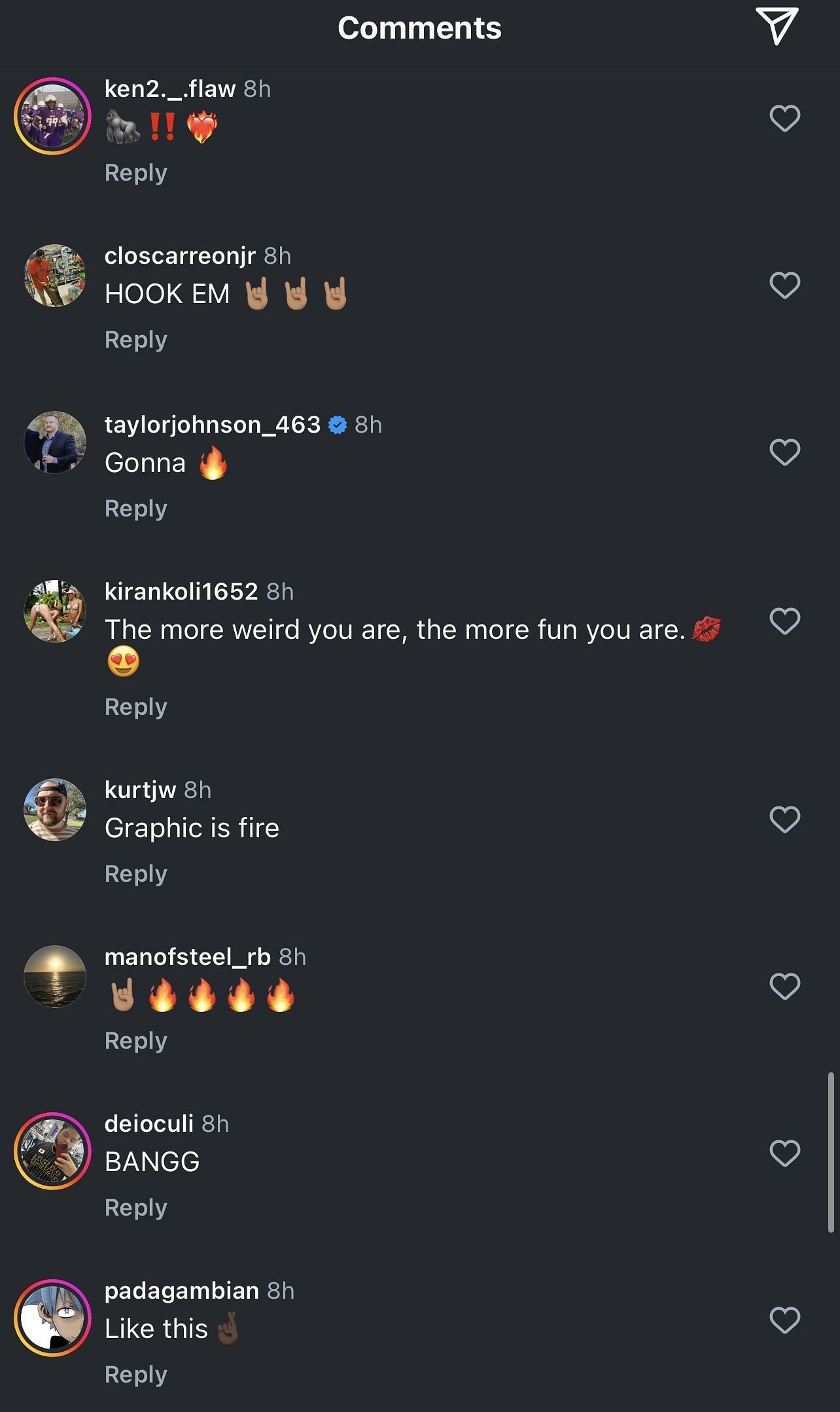 Instagram comments from the post